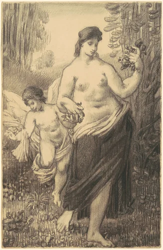 Nude Walking with Cupid by William Perkins Babcock, drawing, 1860-1879