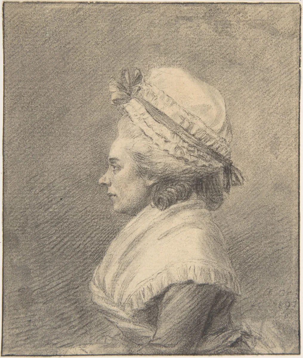 Profile of a Lady in a Bonnet by Augustin de Saint-Aubin, drawing, 1750-1807