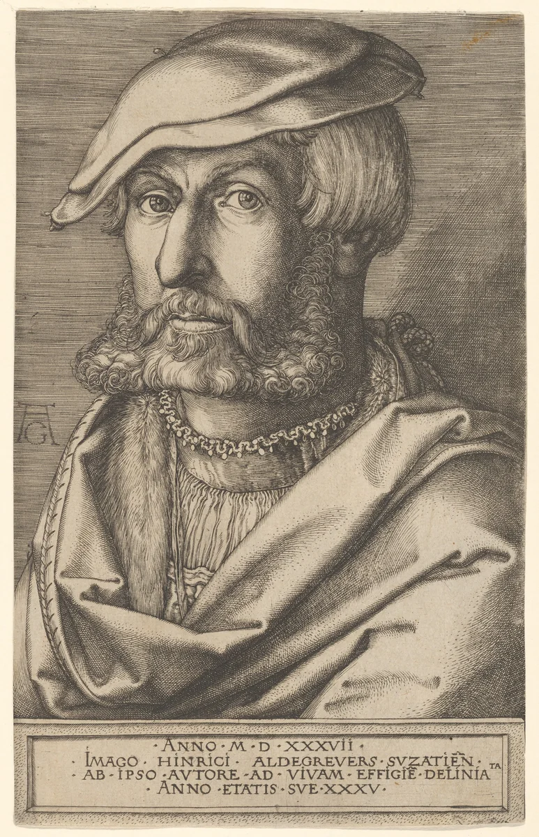 Self-Portrait at Age Thirty-Five by Heinrich Aldegrever, print, 1537