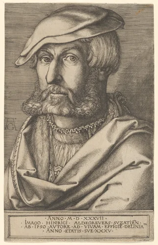 Self-Portrait at Age Thirty-Five by Heinrich Aldegrever, print, 1537