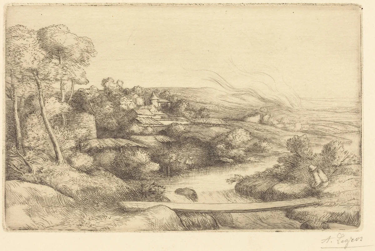 Footbridge (La passerelle) by Alphonse Legros, print, 1837-1911