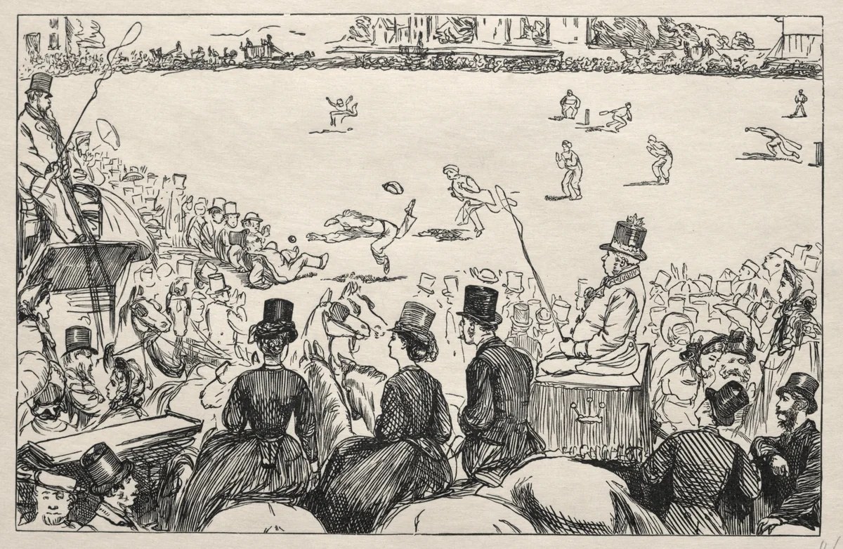University Cricket Match at Lords by George Du Maurier, print, 1862