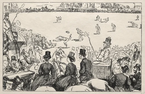 University Cricket Match at Lords by George Du Maurier, print, 1862