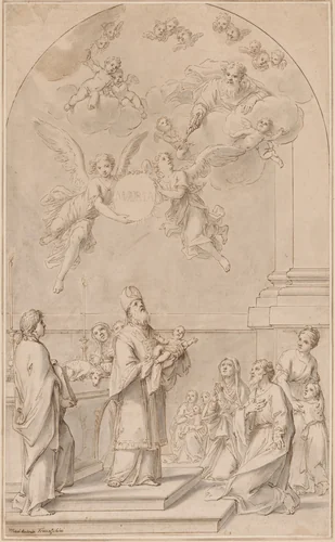 The Naming of the Virgin Mary by Marcantonio Franceschini, drawing, 1685-1695