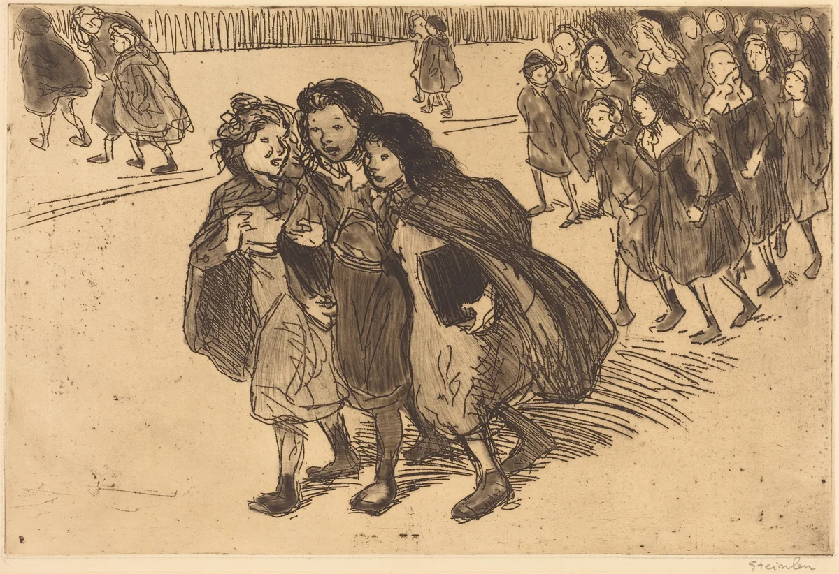 Girls Coming from School (Gamines sortant de l'ecole) by Théophile Alexandre Steinlen, print, 1911