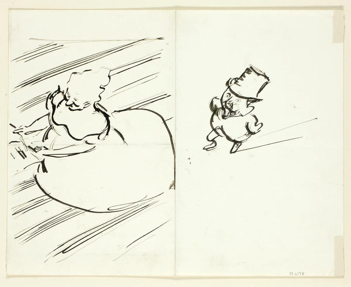 Sketches of Man and Woman Seen from Above by Philipp William May, drawing, 1884-1903