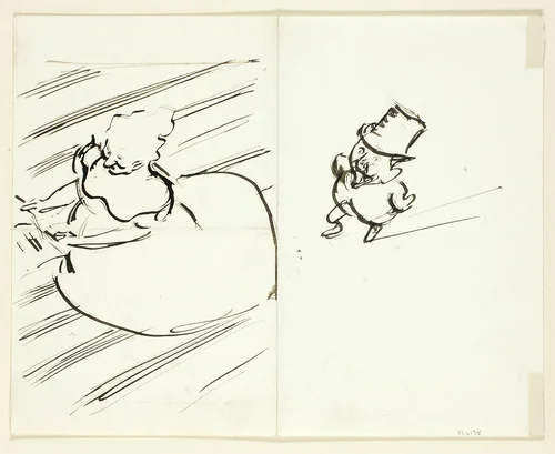 Sketches of Man and Woman Seen from Above by Philipp William May, drawing, 1884-1903