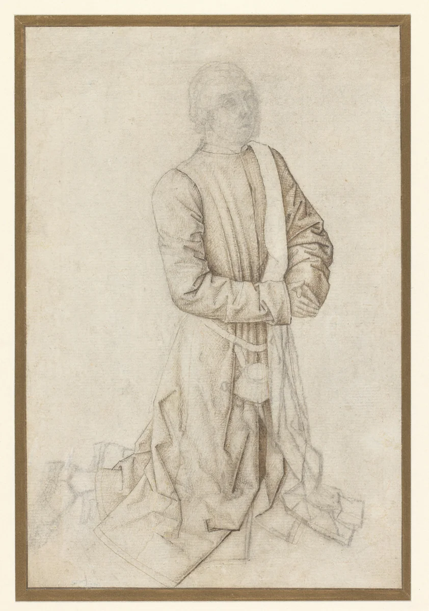 Studie van een knielende man by anonymous, drawing, 1475-1499