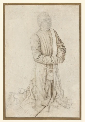 Studie van een knielende man by anonymous, drawing, 1475-1499