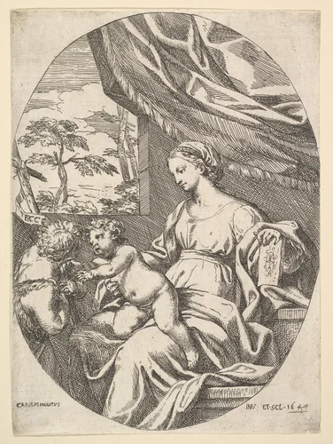 The Virgin and Child with the Young St. John the Baptist by Carlo Maratti, print, 1647