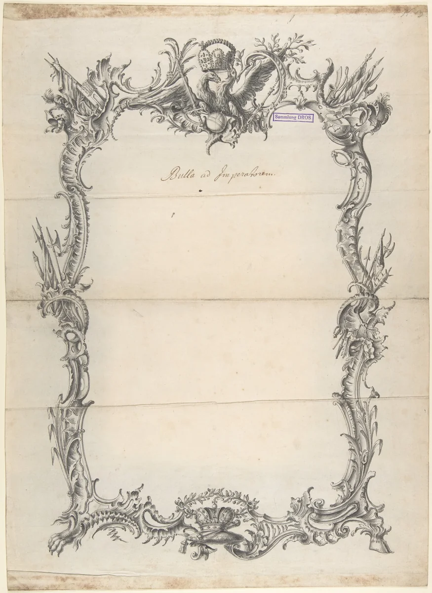 Design for a frame with Eagles and Trophies by Johann Oktavian Salver, drawing, 1750-1788