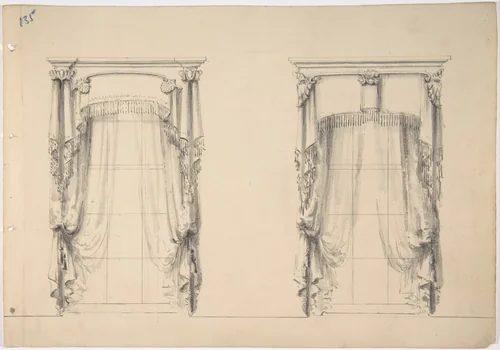 Design for Fringed Curtains Hanging at Two Windows by anonymous, drawing, 1800-1850