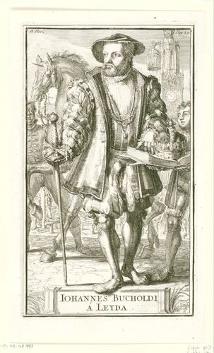 Portret van Jan Beukelsz. van Leiden (Jan van Leyden) by Romeyn de Hooghe, print, 1701
