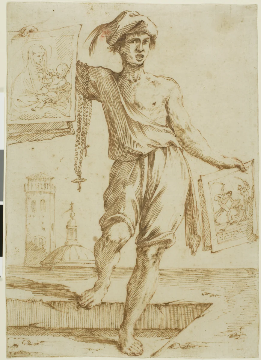 Vendor of Rosaries and Sacred Images by Giuseppe Maria Mitelli, drawing, 1655-1665