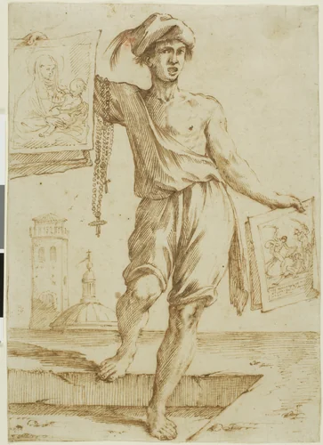 Vendor of Rosaries and Sacred Images by Giuseppe Maria Mitelli, drawing, 1655-1665