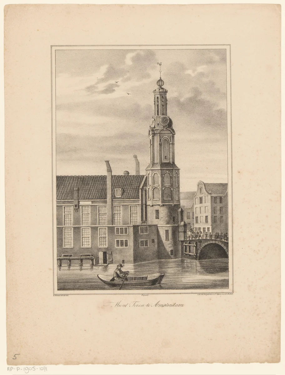 Gezicht op de Munttoren te Amsterdam by anonymous, print, 1828