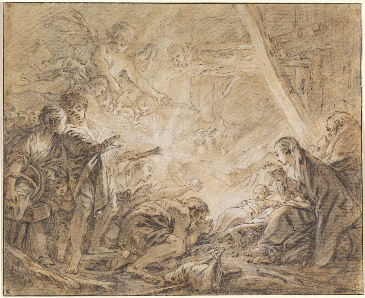 The Adoration of the Shepherds by François Boucher, drawing, 1758-1760