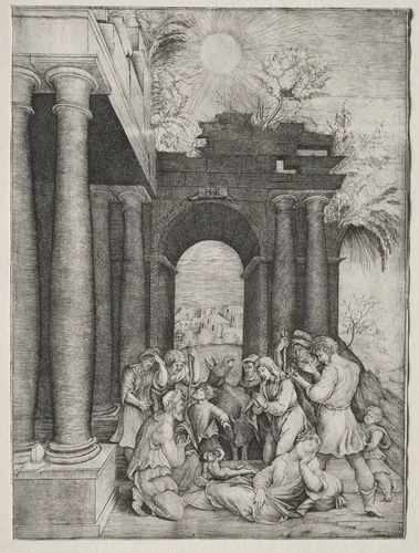 The Adoration of the Shepherds by Master H. E., print, 1500-1599