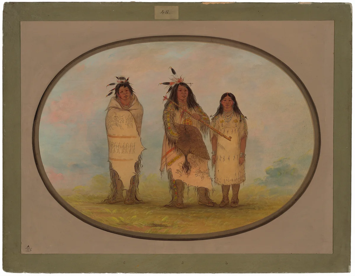 A Cheyenne Chief, His Wife, and a Medicine Man by George Catlin, painting, 1861-1869
