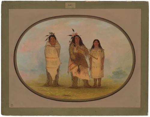 A Cheyenne Chief, His Wife, and a Medicine Man by George Catlin, painting, 1861-1869