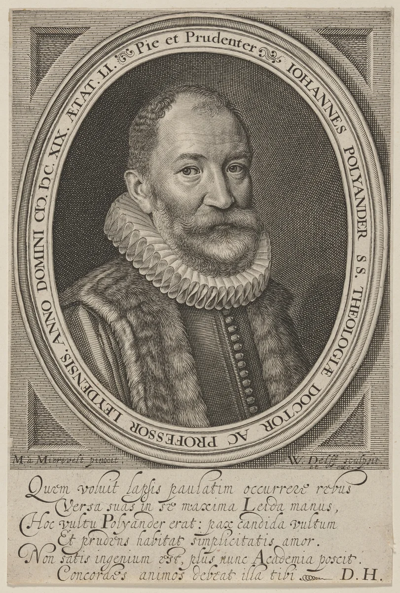 Johannes Polyander, Doctor of Divinity and Teacher by Willem Jacobsz Delff; Michiel van Miereveld, print, 1580-1638