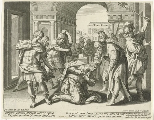Natan voorspelt de dood van Davids zoon by Aegidius Sadeler, print, 1580-1596