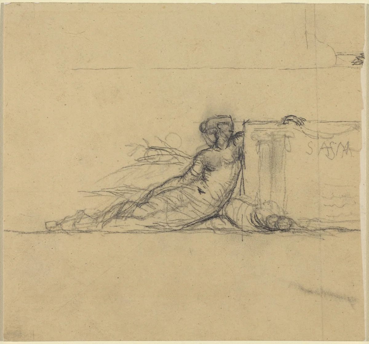 Seated Female Figure for "San Francisco" by Charles Meryon, drawing, 1856