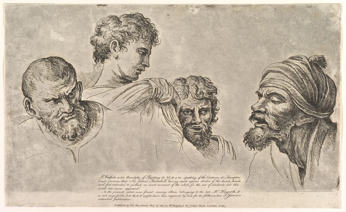 Four Heads From the Raphael Cartoons at Hampton Court by William Hogarth, print, 1781