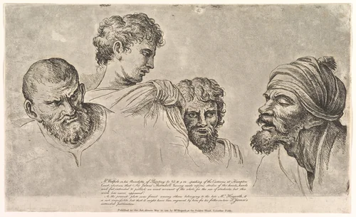 Four Heads From the Raphael Cartoons at Hampton Court by William Hogarth, print, 1781