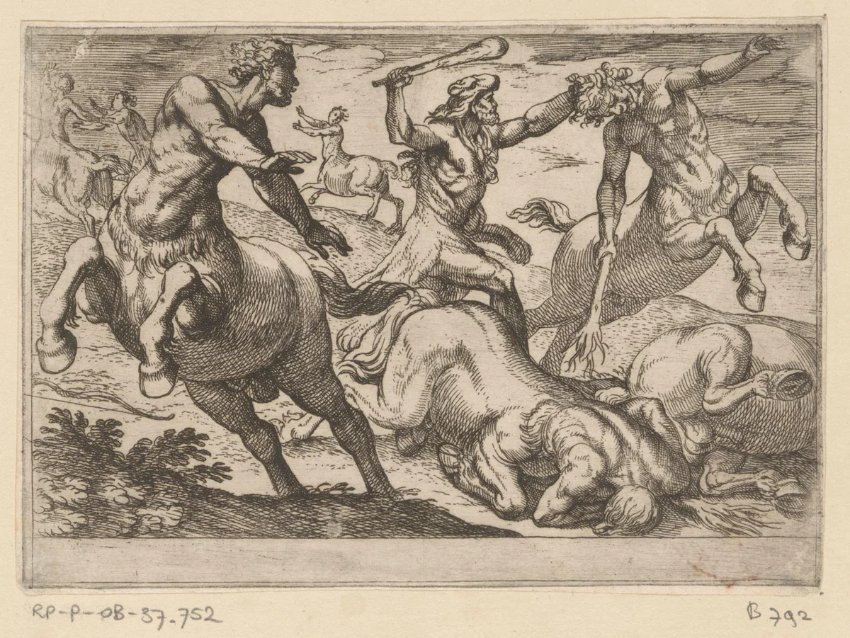 Hercules en de centauren by Antonio Tempesta, print, 1608