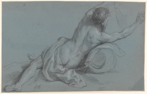 Reclining River God by Louis de Boullogne, drawing, 1694-1715