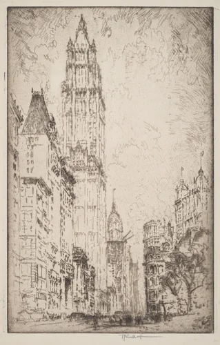The Woolworth Building by Joseph Pennell, print, 1915