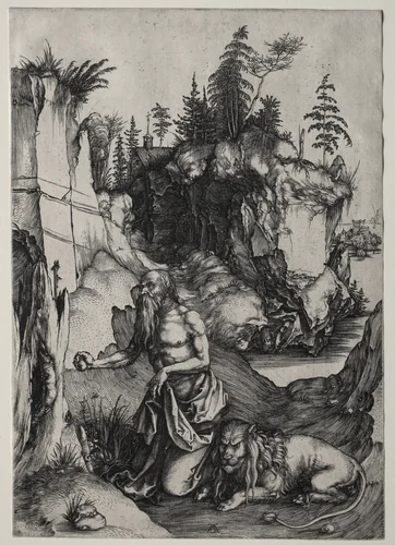 St. Jerome in Penitence by Albrecht Dürer, print, 1492-1452