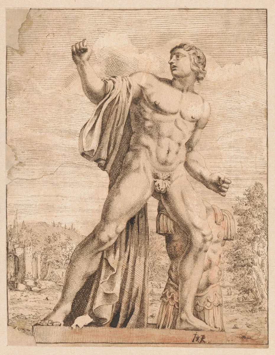 Een van de Dioscuren op het Quirinaal te Rome by anonymous, drawing, 1638-1700