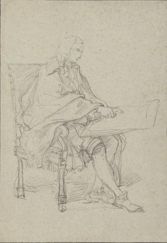 Figuurstudie voor de leraar in een afbeelding van een tekenacademie by Charles Joseph Natoire, drawing, 1710-1777