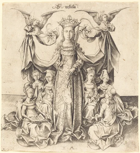 Saint Ursula and Her Maidens by Israhel van Meckenem, print, 1475-1480