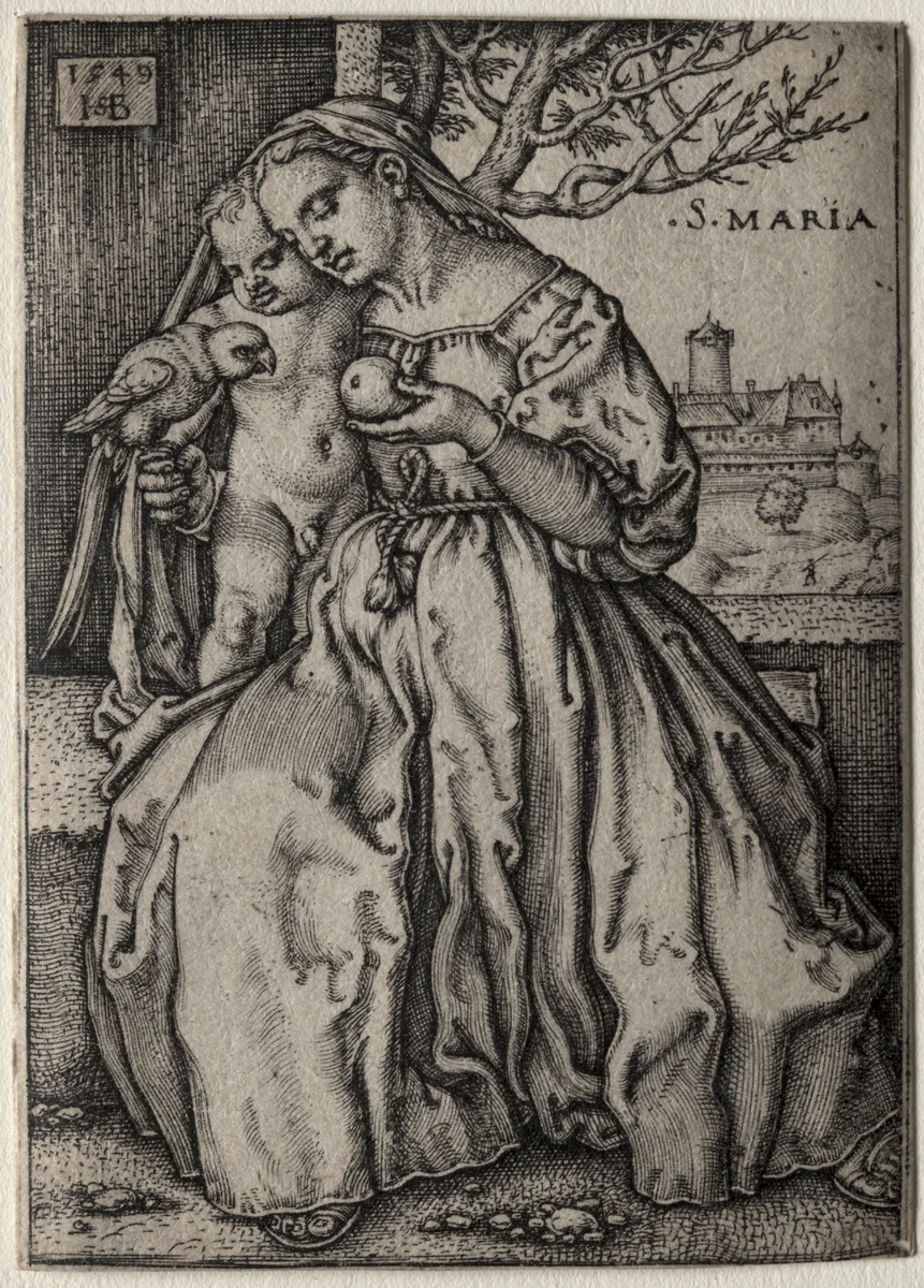 Virgin with the Parrot by Hans Sebald Beham, print, 1549