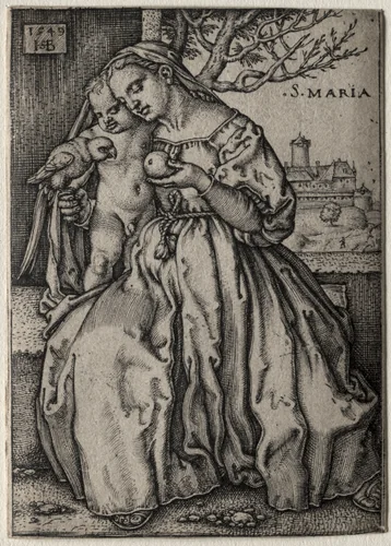 Virgin with the Parrot by Hans Sebald Beham, print, 1549