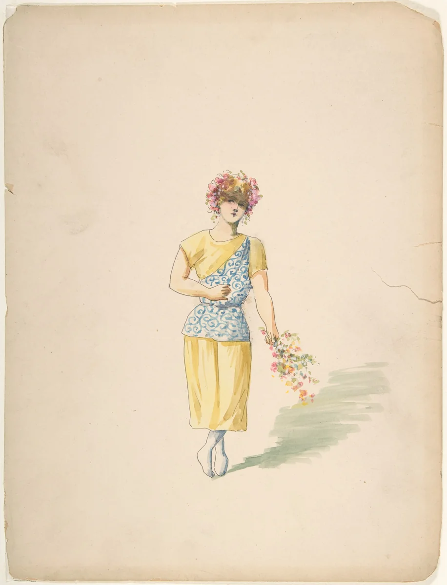 Costume for a Youth in Yellow and Blue by Charles Bianchini, drawing, 1875-1905