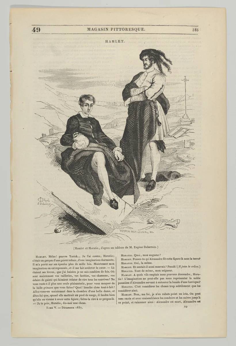 Hamlet and Horatio, from "Le Magasin Pittoresque" by Andrew Best Leloir, print, 1837