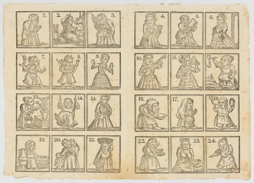24 female dwarfs representing the trades and character types by Ildefonso Mompié, print, 1815-1825