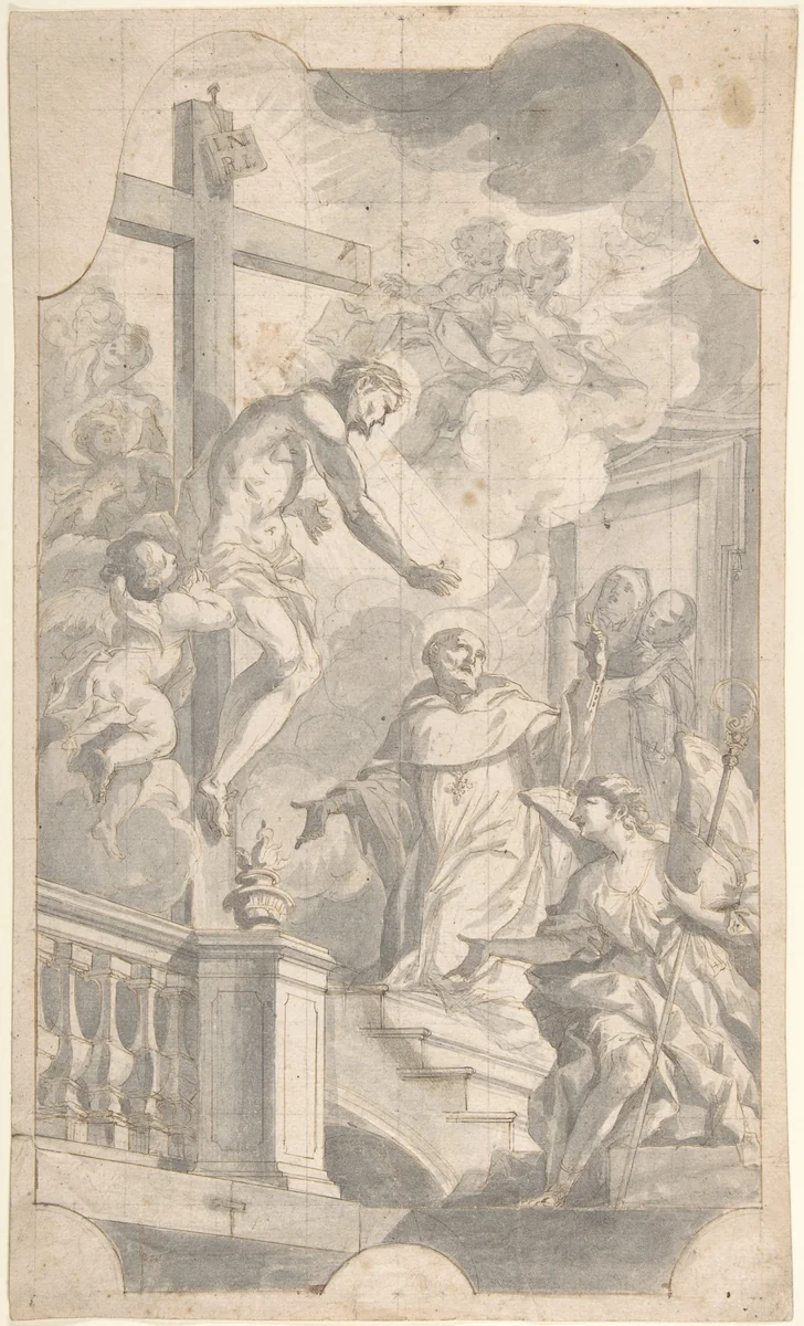 Christ Appearing to St. Bernard by Johann Georg Wolcker, drawing, 1700-1766
