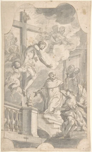 Christ Appearing to St. Bernard by Johann Georg Wolcker, drawing, 1700-1766