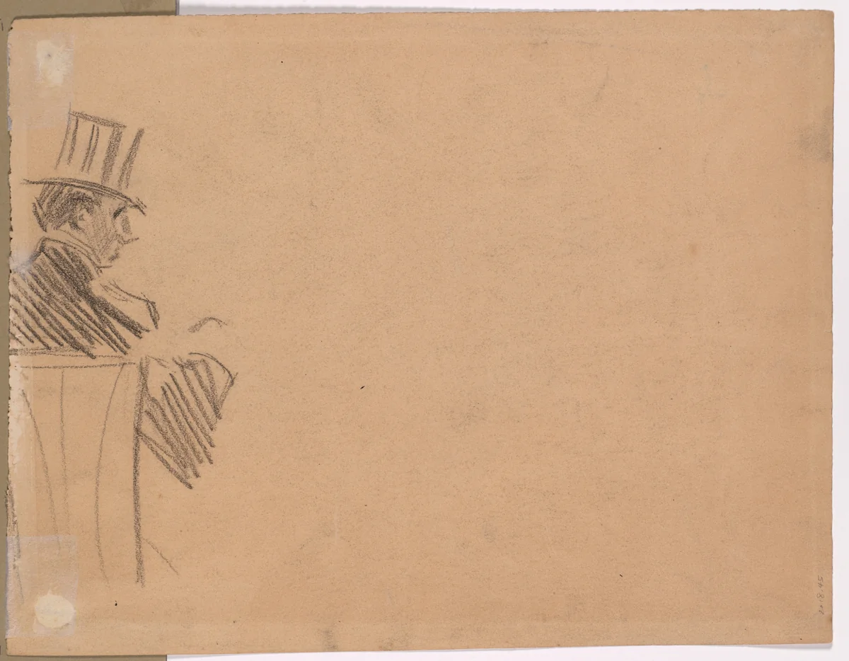 Right Profile of Man Wearing Tall Hat (verso) by Jean-Louis Forain, drawing, 1875-1899