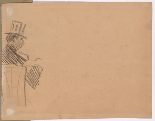 Right Profile of Man Wearing Tall Hat (verso) by Jean-Louis Forain, drawing, 1875-1899