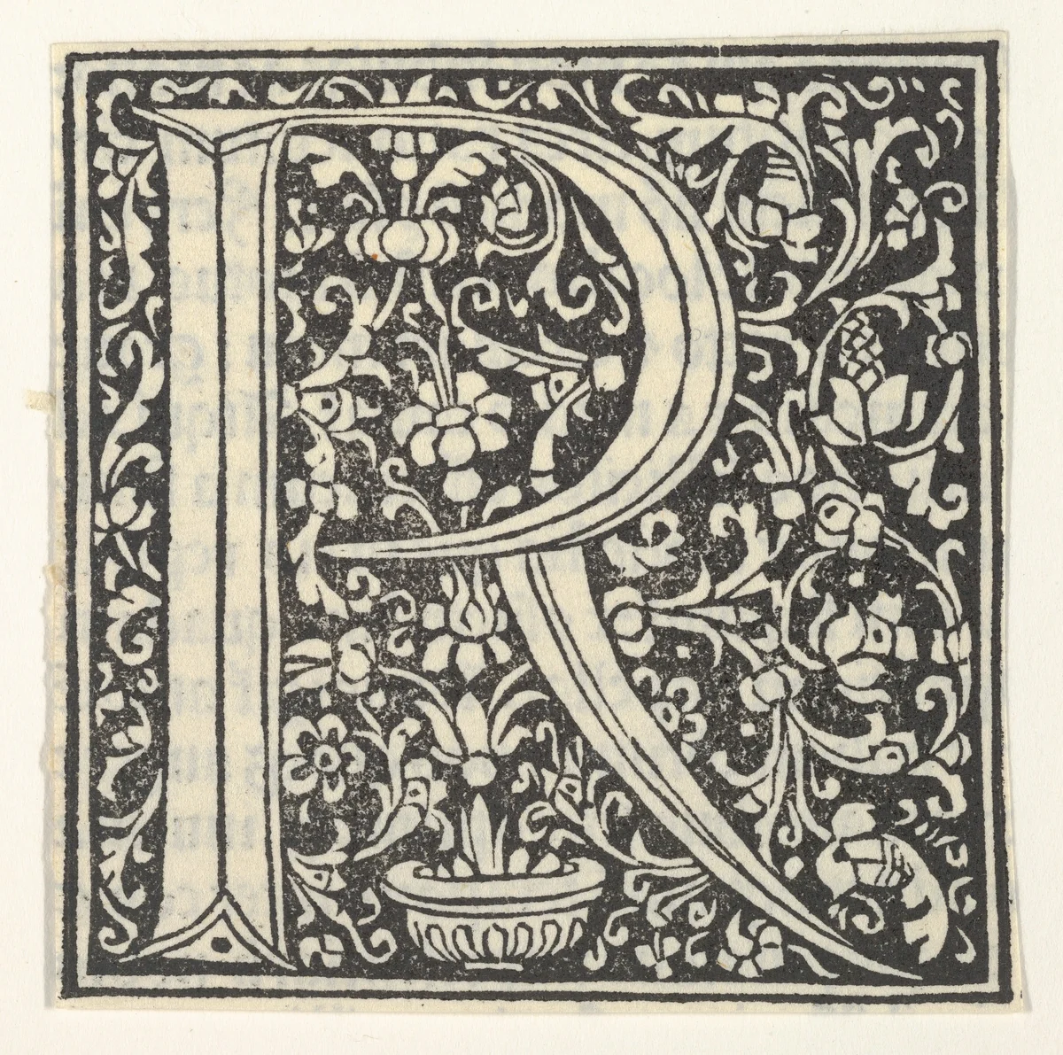 Initial letter R with floral pattern by anonymous, print, 1496