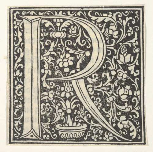 Initial letter R with floral pattern by anonymous, print, 1496
