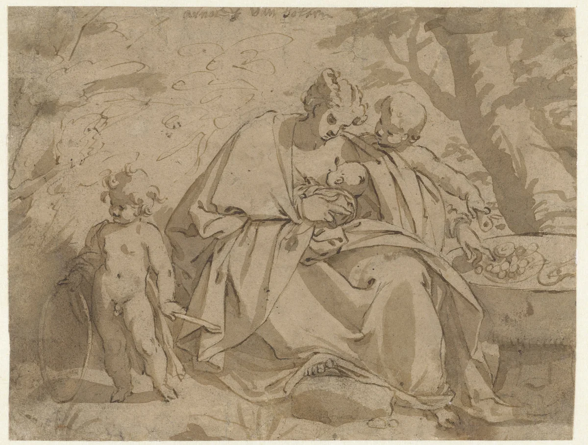 Madonna met kind en twee putti by Arent van Bolten, drawing, 1583-1625