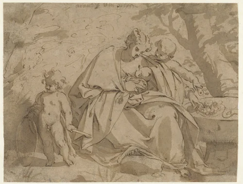 Madonna met kind en twee putti by Arent van Bolten, drawing, 1583-1625