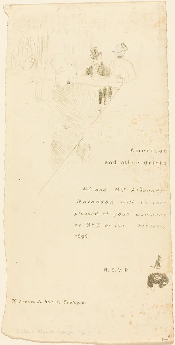 Mr. and Mrs. Alexandre Natanson Invitation by Henri de Toulouse-Lautrec, print, 1895